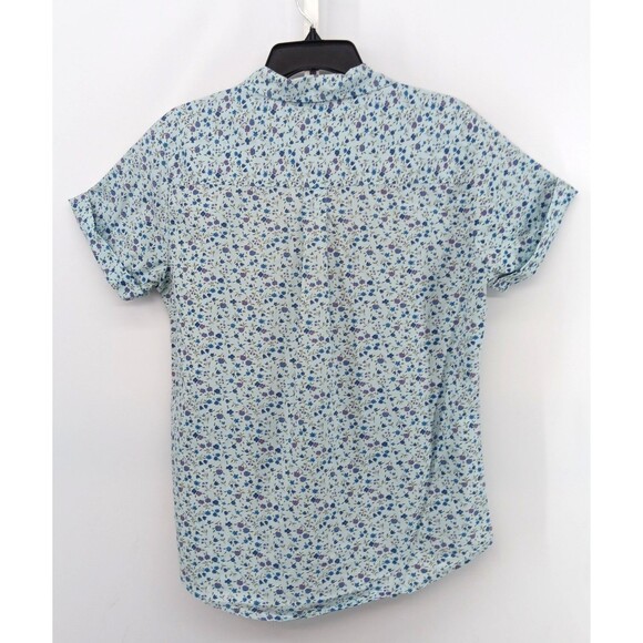 Basic Editions Shirt Women Medium Light Blue Mini Floral Short Sleeve Button Up - Picture 3 of 5